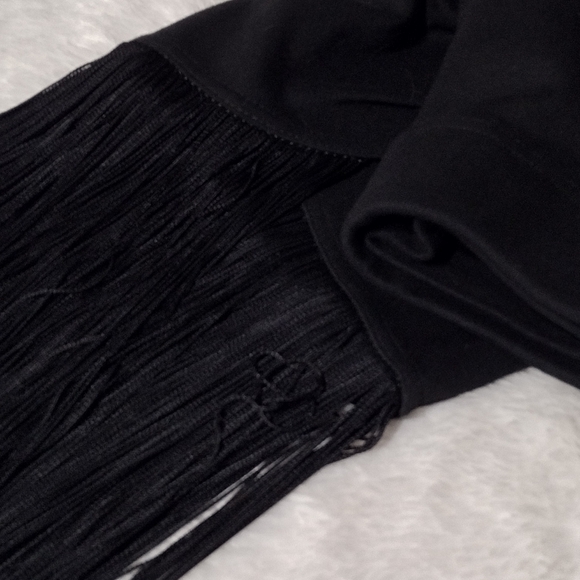 VINTAGE Black Fringe Skirt 90 S_Contempo Casuals SZ Large Stretch/ See Pics Rare - Picture 14 of 14